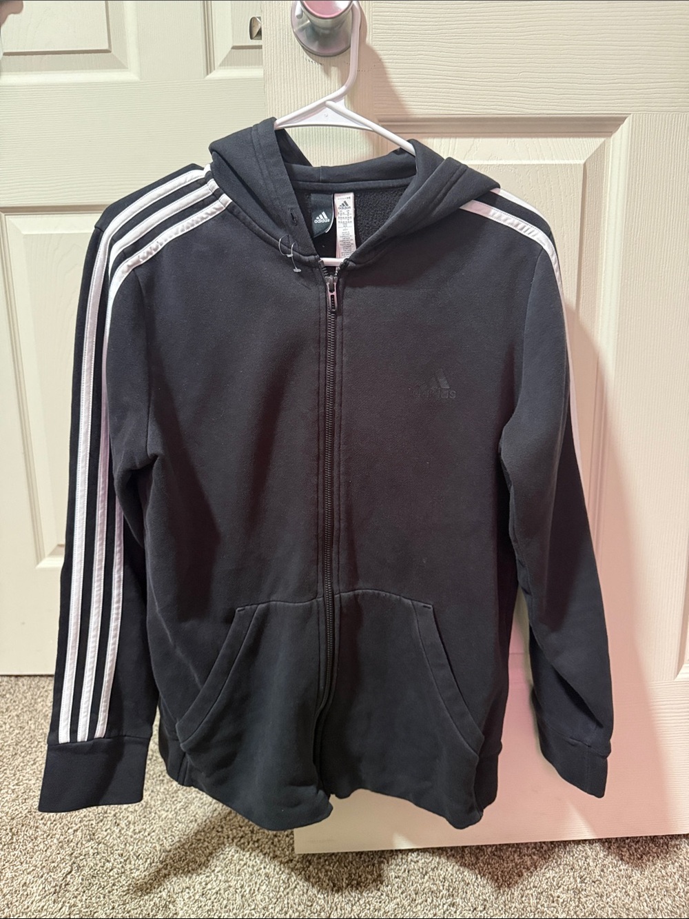 adidas Black Zip Hoodie with White 3-Stripes